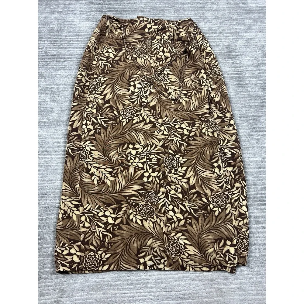 First Issue Liz Claiborne Skirt Womens 8 Brown Tropical Linen Blend Wrap